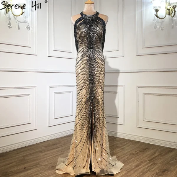 Gold Wedding Dresses: Customized Black Gold Gradient Mermaid Evening Gown