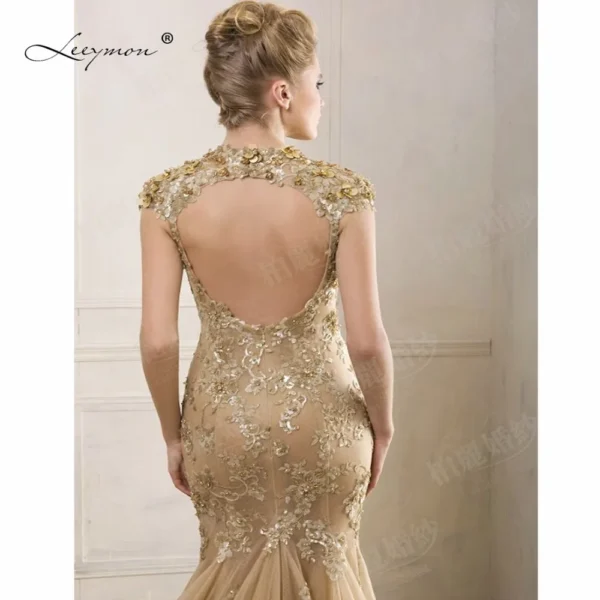 Gold wedding dresses: Leeymon Real Gold Mermaid Open Back Wedding Gown - Image 6