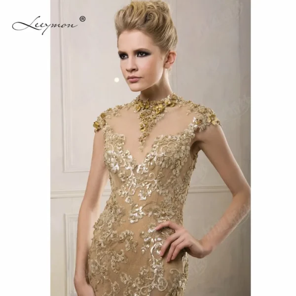 Gold wedding dresses: Leeymon Real Gold Mermaid Open Back Wedding Gown - Image 3