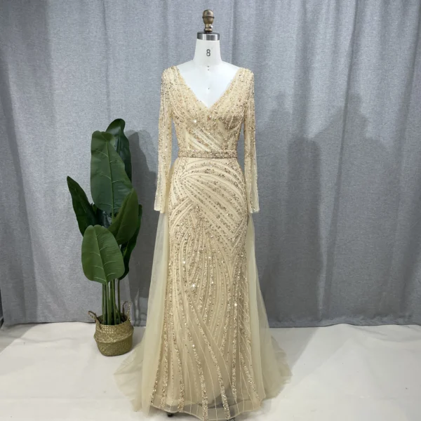 Gold wedding dresses: Ume Luxury Dubai Golden Evening Dress with Overskirt