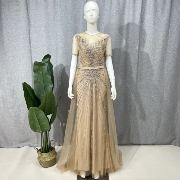 Gold wedding dresses: Ume Arabic Golden Mermaid Overskirt Evening Gowns for Guests
