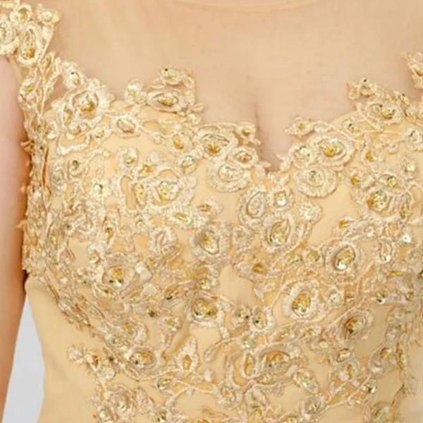 Elegant Gold A-Line Lace Chiffon Beaded Mother Bride Party Dress - Image 4