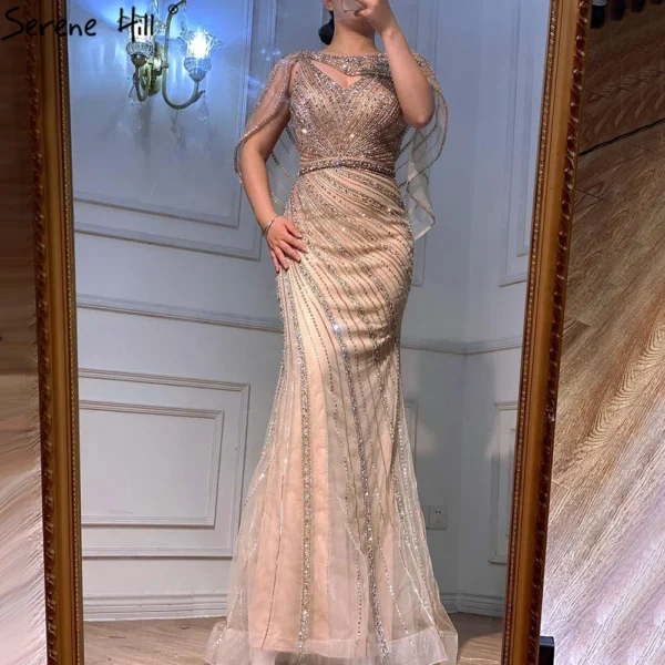 Gold wedding dresses with diamond beaded mermaid design for elegant parties - Image 3