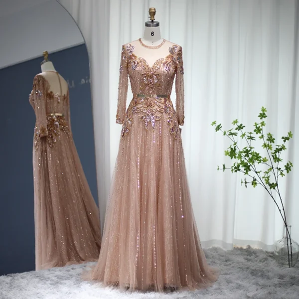 Gold Wedding Dresses Rose Gold Luxury Long Sleeve Muslim Dress Women - Image 3