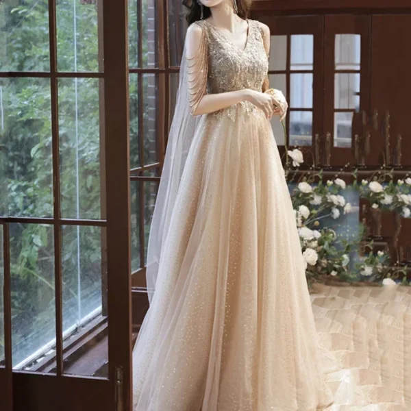 Gorgeous Gold Luxury Strapless Evening Dress Floor Length Gown