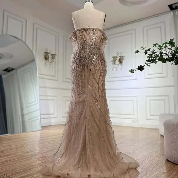 Gold wedding dresses, off-shoulder mermaid beaded elegant party gowns - Image 4