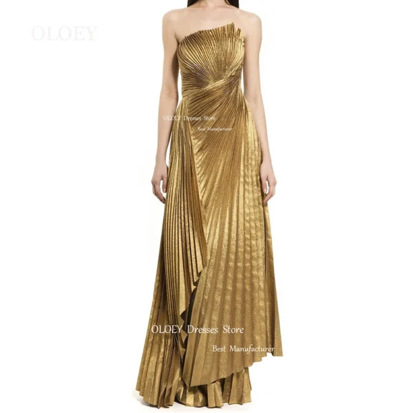 Elegant gold wedding dresses with overskirt slit for prom or parties