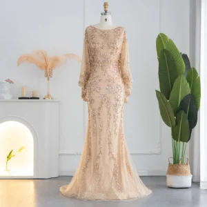 Sharon Said Luxury Dubai Gold Mermaid Evening Dress with Cape Shawl