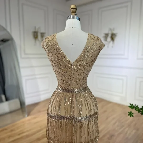 Serene Hill Luxury Dubai Arabic Mermaid Gold Beaded Evening Gown - Image 6