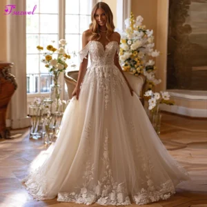 Romantic Sweetheart Off-Shoulder A-Line Wedding Dress Appliques