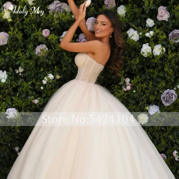 Gold Wedding Dresses Chic Pleated Strapless Beading Ball Gown Women - Image 4