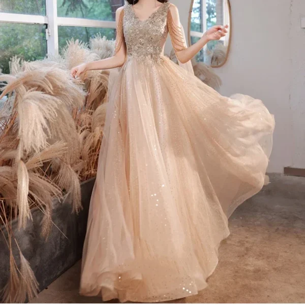 Gorgeous Gold Luxury Strapless Evening Dress Floor Length Gown - Image 10