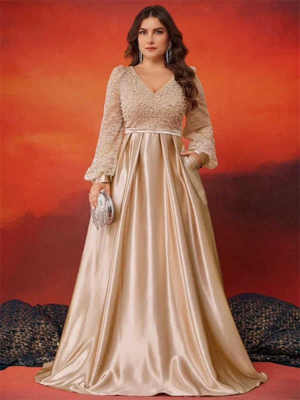 Plus Size Luxury Gold Sequin V-Neck Evening Party Prom Cocktail Dress