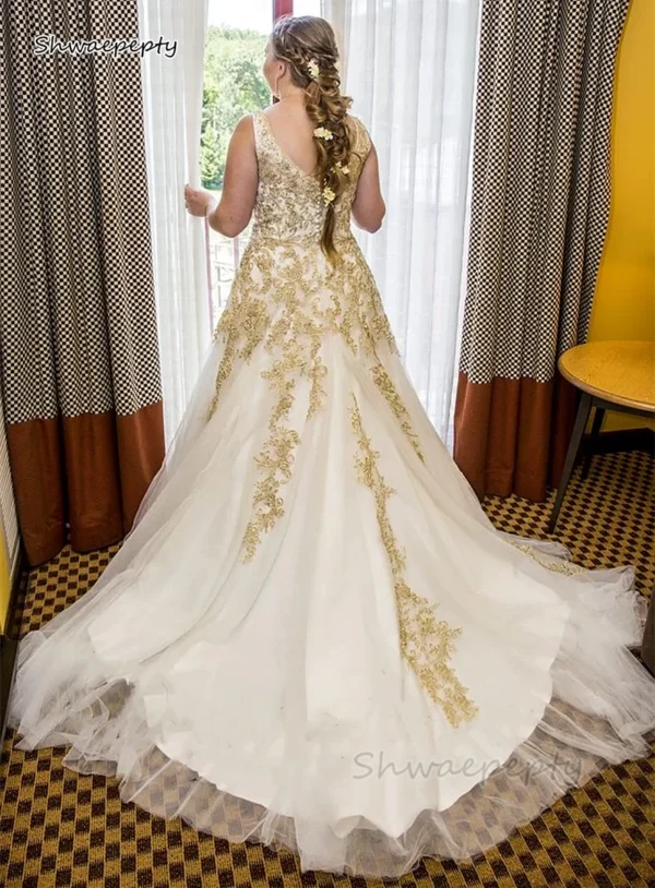 Princess Wedding Dress White Gold A-Line Bridal Gown Customized - Image 3