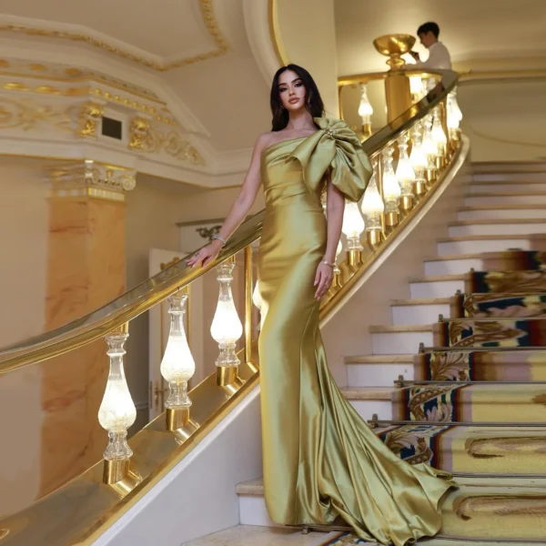Sharon Said Dubai Gold Mermaid One Shoulder Evening Dress for Women