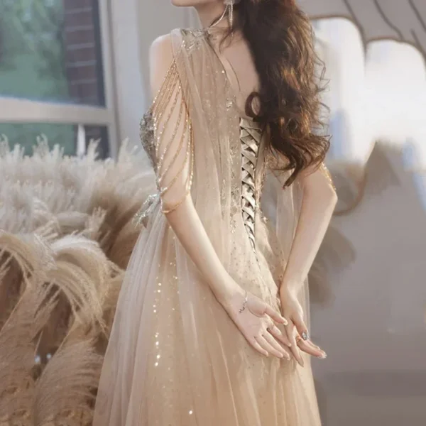 Gorgeous Gold Luxury Strapless Evening Dress Floor Length Gown - Image 7