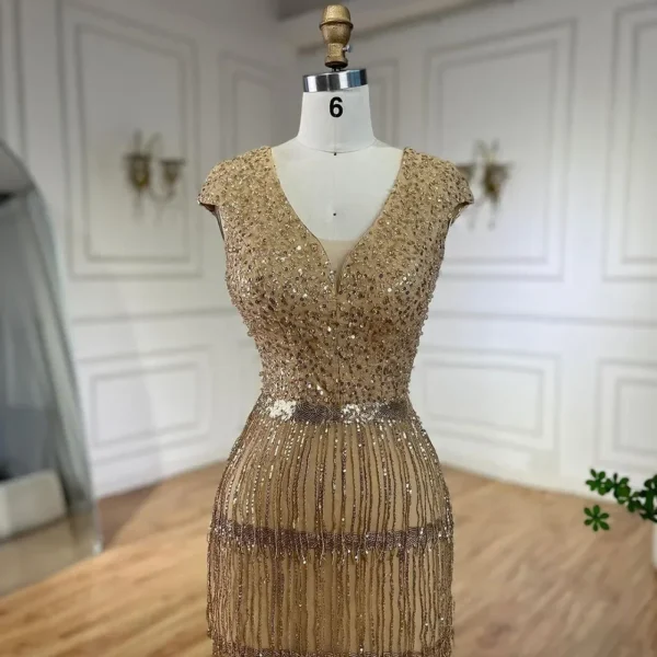 Serene Hill Luxury Dubai Arabic Mermaid Gold Beaded Evening Gown - Image 5