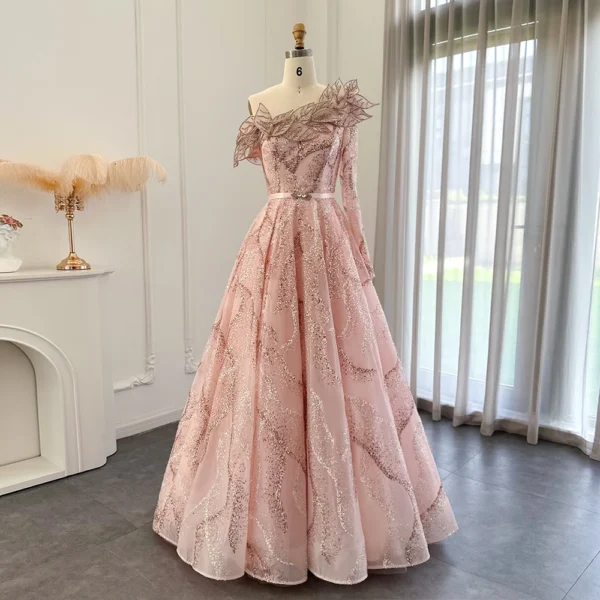 Gold Wedding Dresses Luxury One Shoulder Ball Gown Evening Dress Women - Image 4