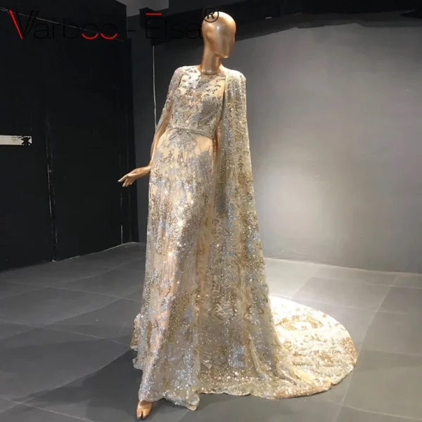 Gold Wedding Dresses: Varboo Elsa Beaded Champagne Evening Caftan Gown