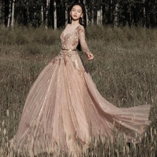 Gold Wedding Dresses Rose Gold Luxury Long Sleeve Muslim Dress Women - Image 2