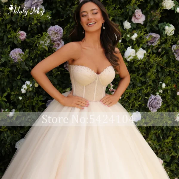 Gold Wedding Dresses Chic Pleated Strapless Beading Ball Gown Women - Image 3