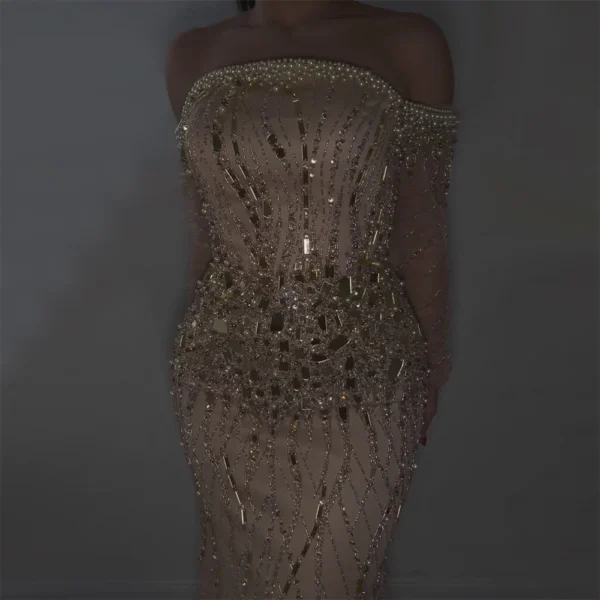 Gold wedding dresses, off-shoulder mermaid beaded elegant party gowns - Image 5