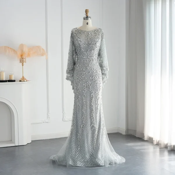 Sharon Said Luxury Dubai Gold Mermaid Evening Dress with Cape Shawl - Image 6