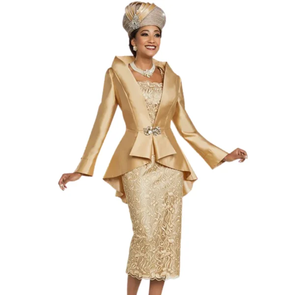 Customized Vintage Gold Wedding Dresses with Satin Jacket and Sleeves