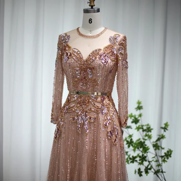 Gold Wedding Dresses Rose Gold Luxury Long Sleeve Muslim Dress Women - Image 4