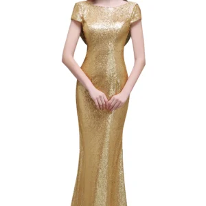 Sequined Mermaid Evening Dress Backless Sparkly Formal Prom Gown