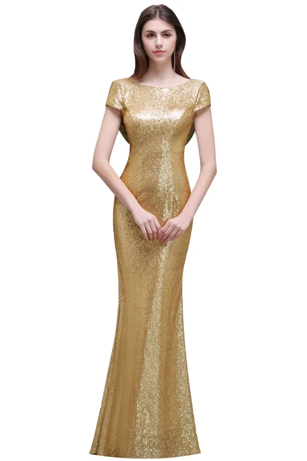 Sequined Mermaid Evening Dress Backless Sparkly Formal Prom Gown
