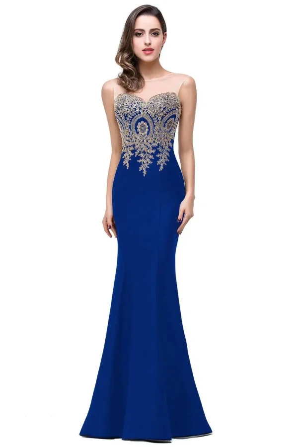 Gold Wedding Dresses Royal Blue Mermaid Sweetheart Lace Evening Gown - Image 6