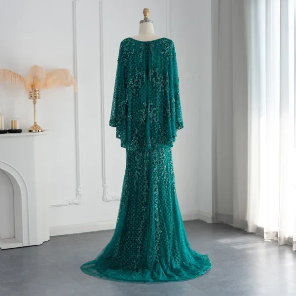 Sharon Said Luxury Dubai Gold Mermaid Evening Dress with Cape Shawl - Image 4