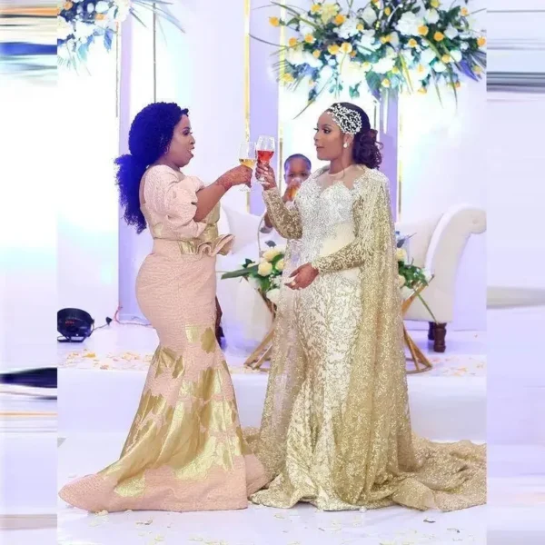 Customized African Lace Wedding Dress With Long Tassels Beads - Image 2
