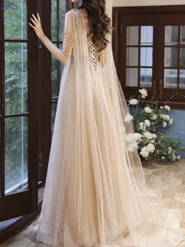 Gorgeous Gold Luxury Strapless Evening Dress Floor Length Gown - Image 3