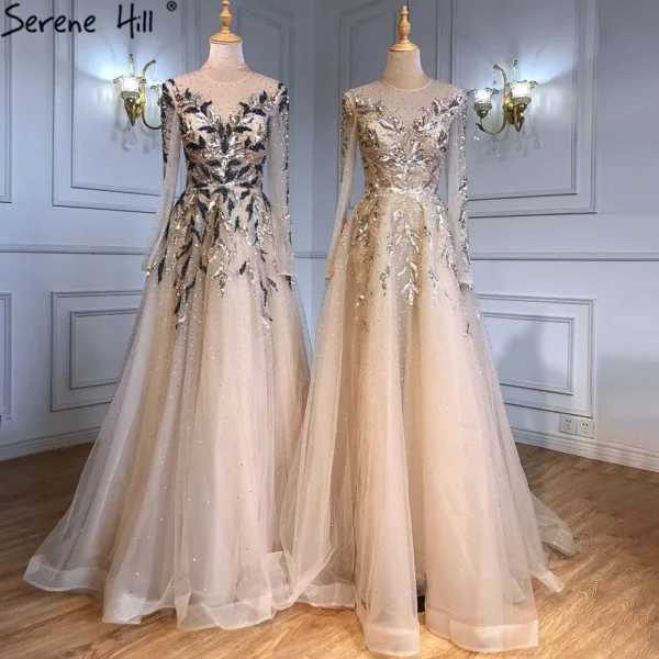 Gold wedding dresses, luxury A-line beaded sparkle evening gowns - Image 2