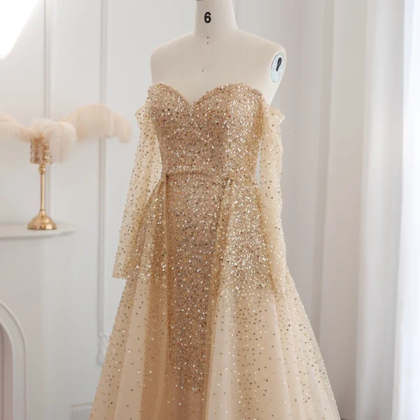 Sharon Said Luxury Gold Mermaid Evening Dress With Detachable Overskirt - Image 4