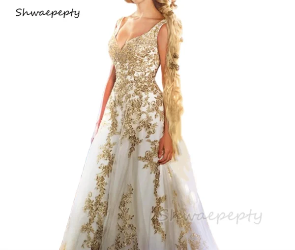 Princess Wedding Dress White Gold A-Line Bridal Gown Customized - Image 2