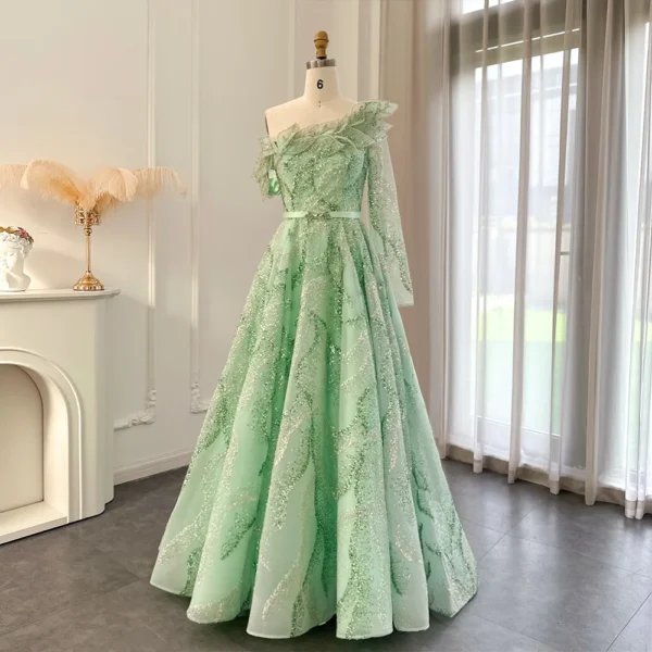 Gold Wedding Dresses Luxury One Shoulder Ball Gown Evening Dress Women - Image 5