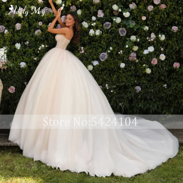 Gold Wedding Dresses Chic Pleated Strapless Beading Ball Gown Women - Image 2