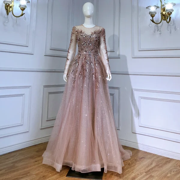 Gold wedding dresses, luxury A-line beaded sparkle evening gowns - Image 5